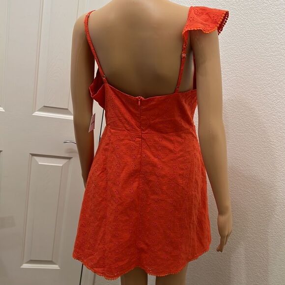 Lady Vox Size Large Coral Eyelet Lined Summer Dress Adjustable Spaghetti Straps - Picture 6 of 10